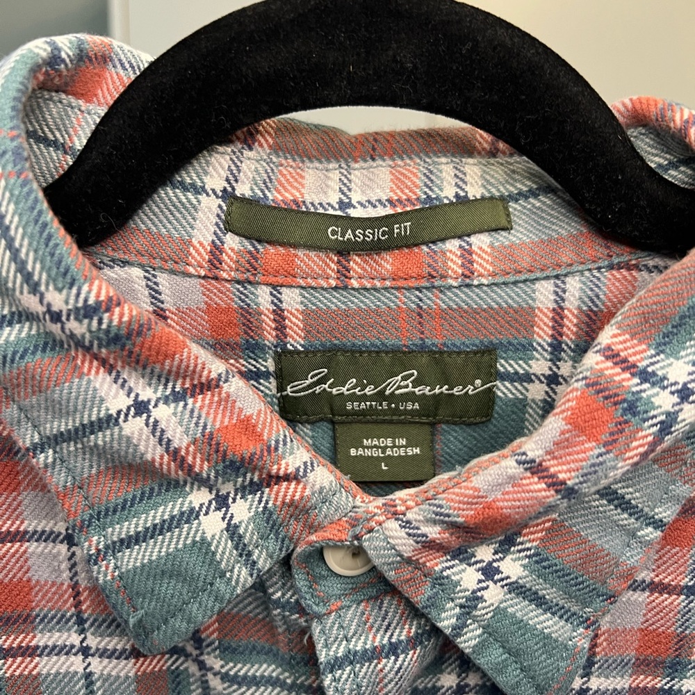 Eddie Bauer pastel plaid cozy button up - L